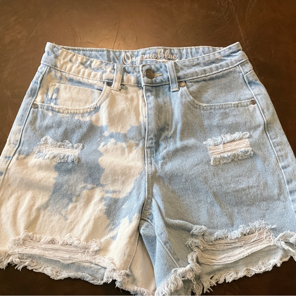 Vintage Light Blue Tie-Dye Jean Shorts